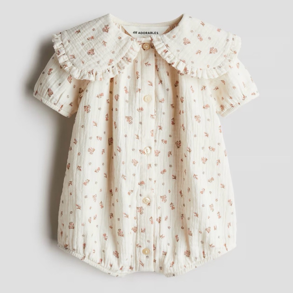 H&M Kids Cotton Muslin Romper Suit in Cream Floral